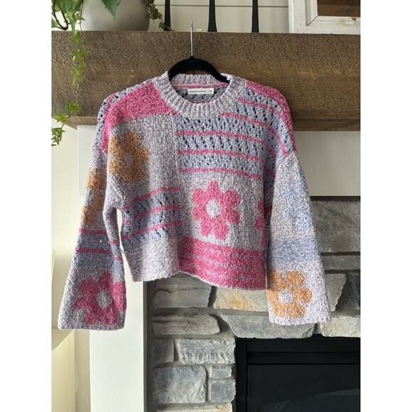 Moon & Madison Sweater XS Purple Floral Cropped Patchwork Wool Swifty Love twee - Picture 4 of 10